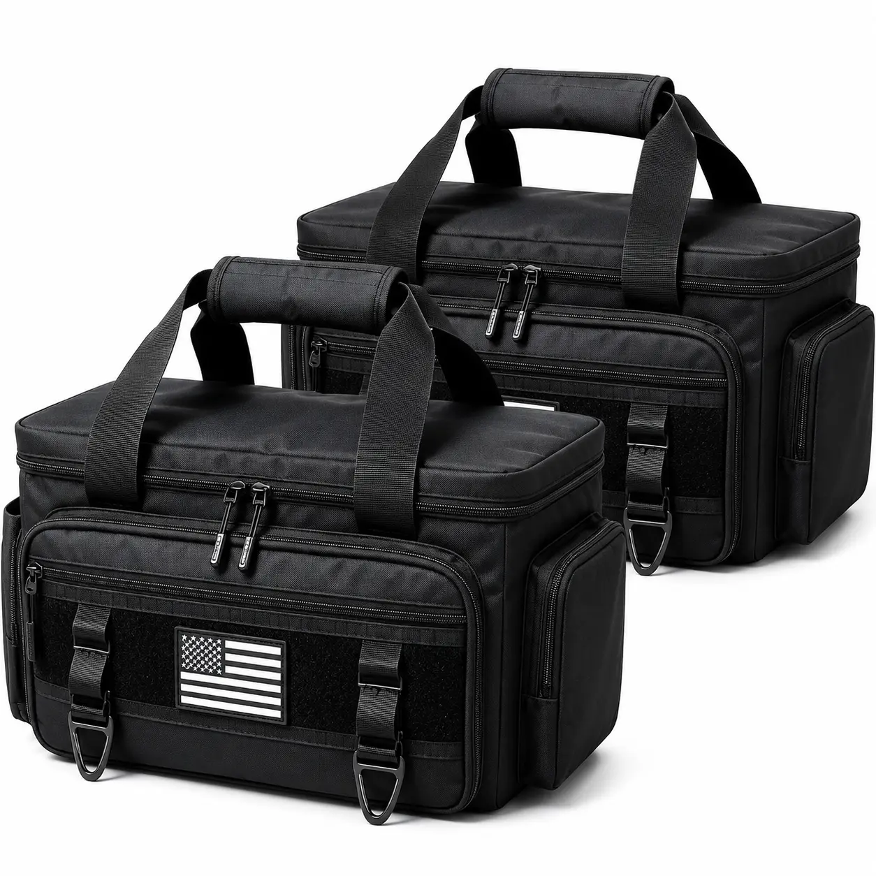 UNIQDESIGN 2-Pack Heavy Duty Portable Tactical Tool Bags - 16-in 800D High-Strength Oxford Cloth, MOLLE-Compatible, Black Tool Pouch Organizer with American Flag Patch, Organized Layout for Electricians, Jobsite Use