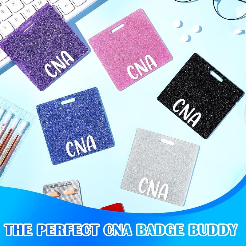5 Pcs CNA Badge Holder in 5 Glitter Colors Retractable ID Name