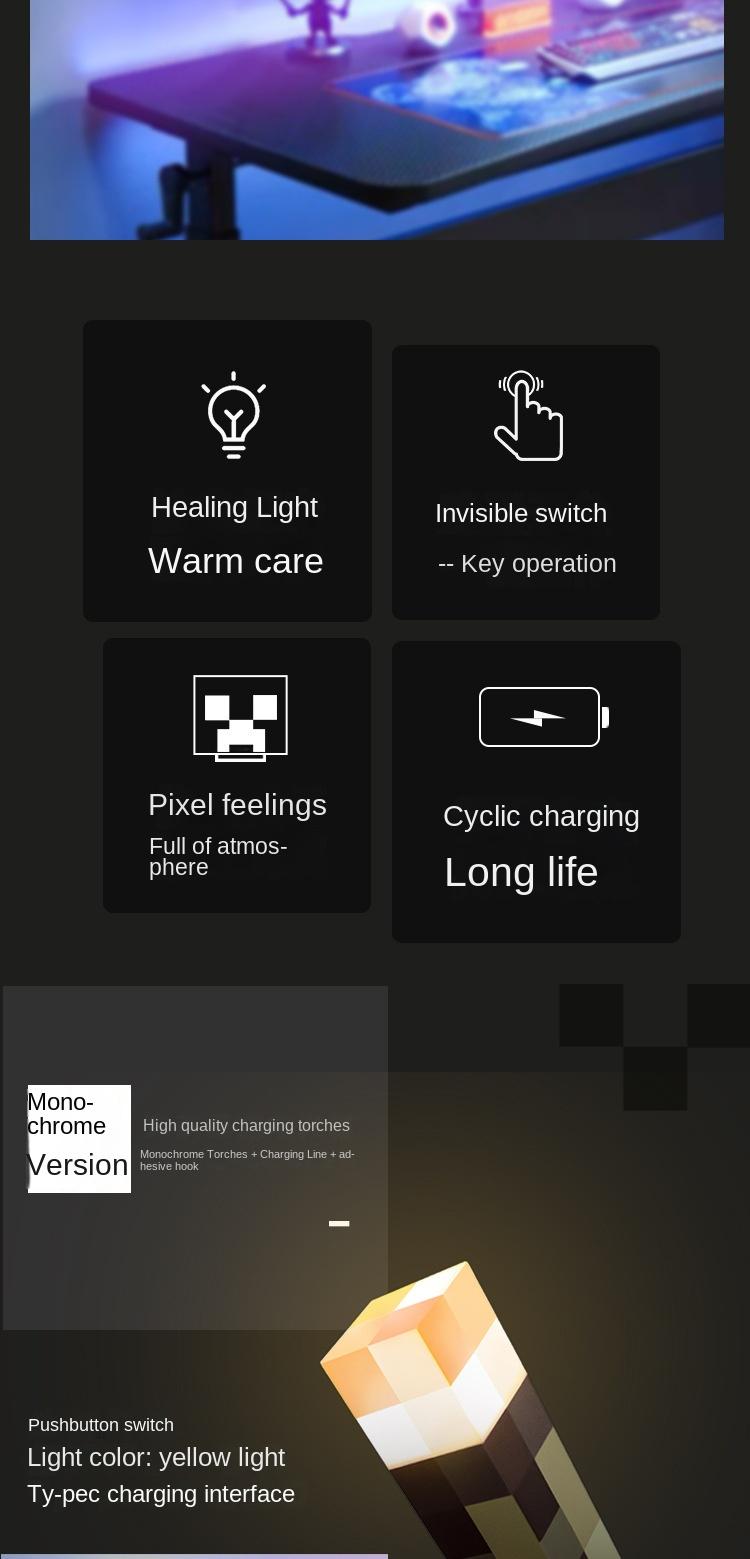 Torch Light - Luminous Wall-mounted or Handheld LED Flashlight USB Rechargeable Night Light 4 Lighting Options for Playroom and Bedroom Decoration