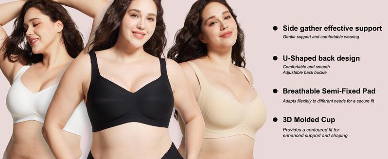 VRCOMFY Jelly Wireless  Bras for Women Full Coverage No Underwire Everyday Bras Comfortable Wireless Push Up Bralettes Seamless Tshirts Bras