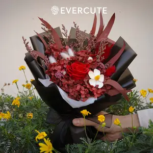 EverCute Preserved Flower Bouquet Eternal Hydrangea Rose Arrangement Romantic Gift for Women Girlfriend Wife with Free Crochet Flower Gift werewolf sculpture dream fake flowers for outdoor uv resistant realistic silk flower ribbon lighted plant decorative