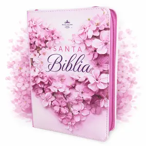 Biblia para Mujer con Cierre Portatil Letra Grande 12 puntos RV1960 imit piel petalos en corazon fucsia con indice y canto floral
