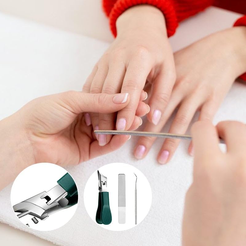 Eagle Beak Beveled Nail Clippers, 3Pcs Wide Jaw Opening Anti-Splash Slanted Nail Clipper, Long Handle Wide Jaw Opening Anti-Splash Slanted Edge Nail Clipper for Thick Nails,Seniors&Ingrown Care(Green)