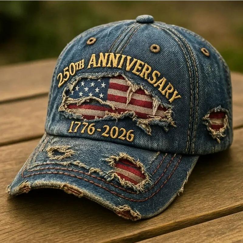 250th Anniversary 1776-2026 Distressed Denim Baseball Cap for Men American Flag Embroidery Vintage Washed Relaxed Fit Daily Casual Outdoor Spring Summer History Enthusiasts Patriotic Fans Fathers Husbands Friends 250th Anniversary 1776-2026 Distressed Denim Baseball Cap for Men American Flag Embroidery Vintage Washed Relaxed Fit Daily Casual Outdoor Spring Summer History Enthusiasts Patriotic Fans Fathers Husbands Friends