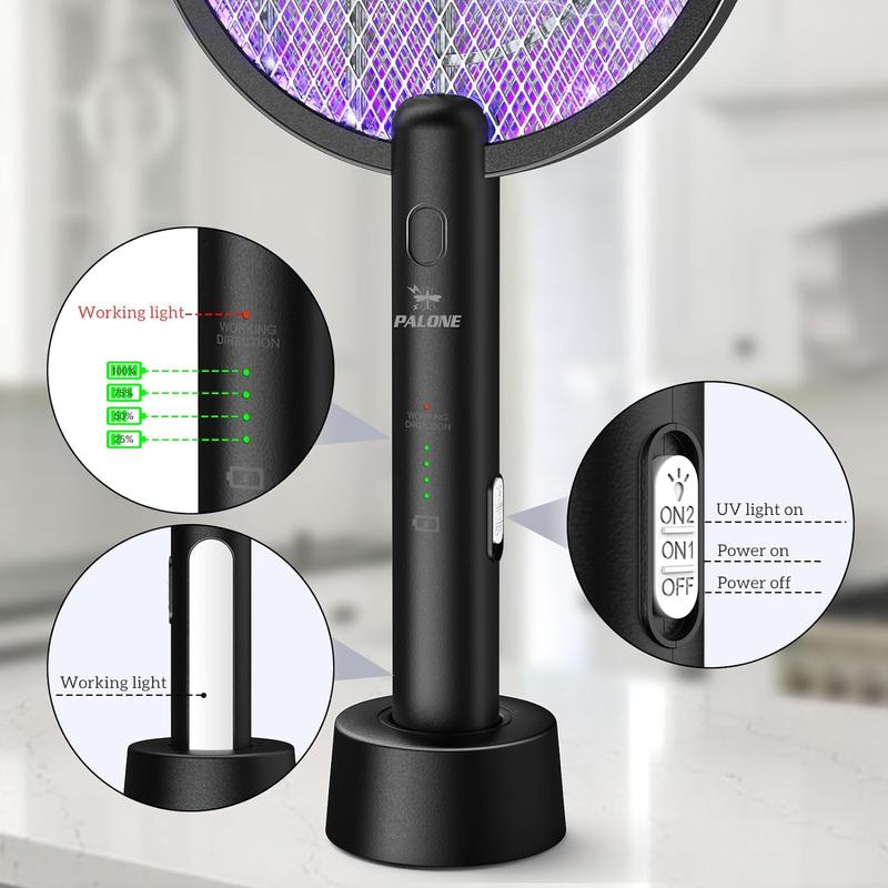 The Electric Aircraft 4000V Worm Racket 2 Plus 1 Flies Tremble with a 1200mAh Battery USB Charging Base, 3 Layer of Safety Nets, Father's Day gift, Indoor and Outdoor