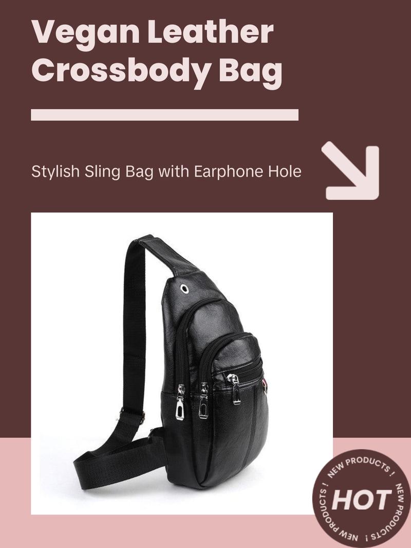 Versatile Vegan Leather Crossbody Sling Bag with Earphone Hole - Hands-Free Music