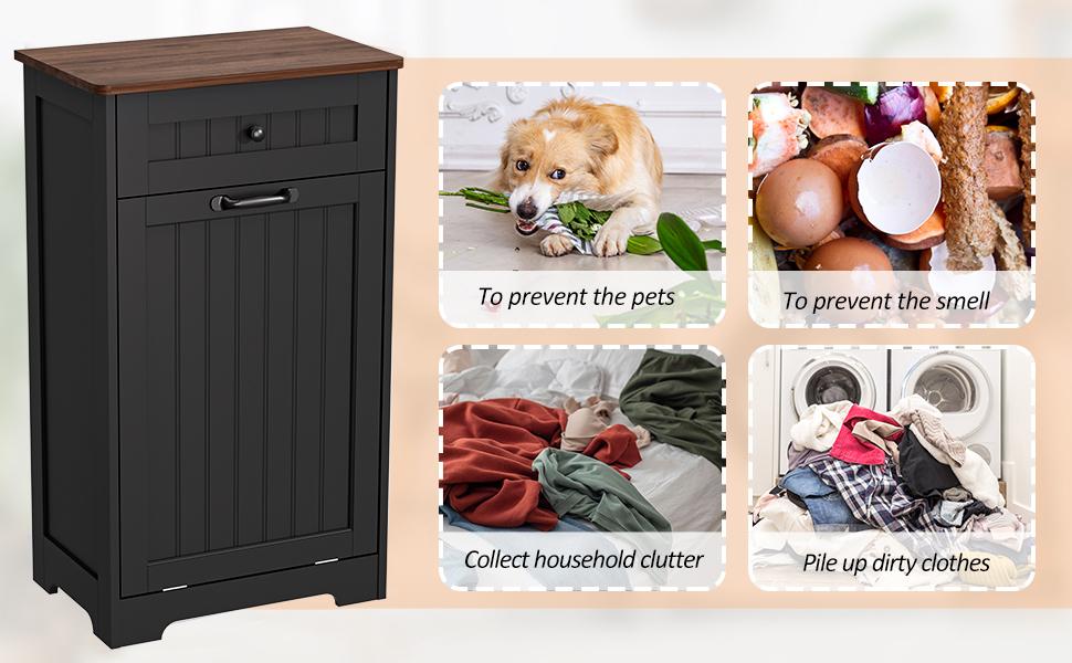 【Does Not Include Trash Can】AHB 10 Gallon Tilt-Out Trash Can Cabinet - Hidden Wooden Kitchen Bin, Pet Proof & Space Saving Design for Under Sink or Freestanding Use
