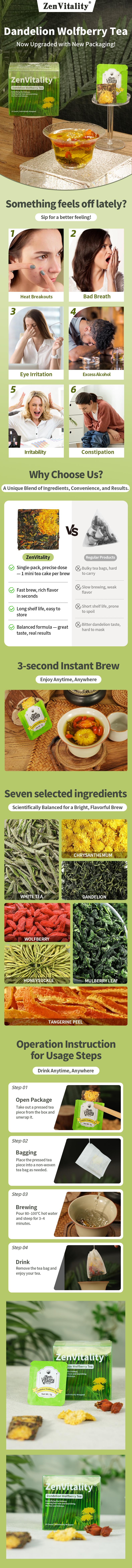 Dandelion Wolfberry Tea Natural 7-Herb Blend, 15 Individually Wrapped 5g Pressed Tea Cakes Dandelion Wolfberry Tea Natural 7-Herb Blend, 15 Individually Wrapped 5g Pressed Tea Cakes