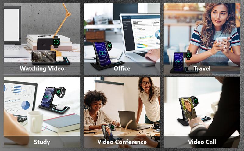 Wireless Charger, 3 in 1 Wireless Charging Station, Fast Wireless Charger Stand for iPhone 18 17 16 15 14 13 12 11 Pro Max XR XS, Apple Watch 8 7 6 5 4 3 2 SE, AirPods Pro 3 2 with QC3.0 Adapter Included