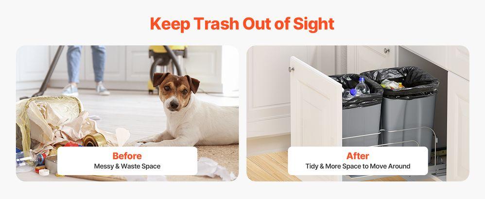 Double Pullout Waste Container Kitchen Trash Can with Soft Close Grey 27QTx2