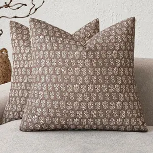 Set of 2 Decorative Neutral Floral Print Throw PillowCovers Vintage Accent Farmhouse Cushion Covers BohoHome Decor for Sofa Chair Couch Bedroom Living RoomOutdoor,18x18 Inch,Brown