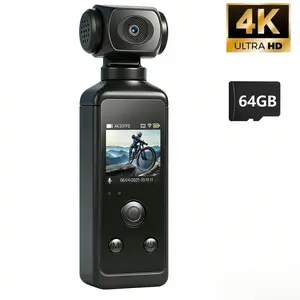 Portable 4K WiFi Ultra HD Video Recorder with 270° Rotating Lens, Handheld Stabilizer Pocket Camera with Waterproof Case, Full Body Camera for Vlogging, Travel & Daily Life Recording, USB Rechargeable, Black, Vlogging Camera, Modern Gadget, Camcorder