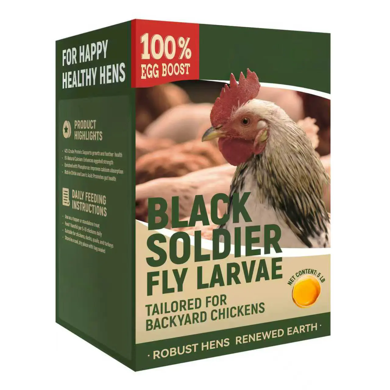 5 LBS/ 1LB Dried Black Soldier Fly Larvae For Chickens, High Protein Chicken Feed With More Calcium Than Mealworms, Non-Gmo Natural BSF Larvae Treats For Laying Hens, Ducks, Quail, Birds & Reptiles
