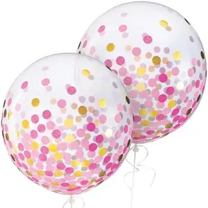 Jumbo Pink & Gold Confetti Latex Balloons - 24" (2 Ct) - Premium Quality, Eye-Catching Party Decor for Birthdays, Weddings & Celebrations