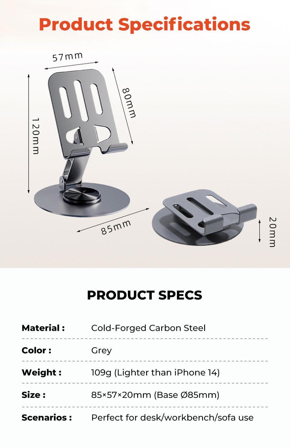 MUNBYN 360° Stable Alloy Phone and Tablet Holder, Portable Ultra Strong Support, Suitable for Home and Office, Durable Black Smartphone Stand