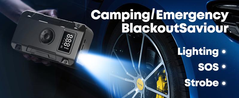 1pc 5-in-1 Jump Starter with Air Compressor-5000A Peak Power, 150PSI Digital Tire Inflator, ABS Material, USB Rechargeable, for Gas/Diesel Vehicles, Portable with LED Emergency Lighting, Auto Shut-Off, Tire Pressure Detection & Adjustment, Quick Charge