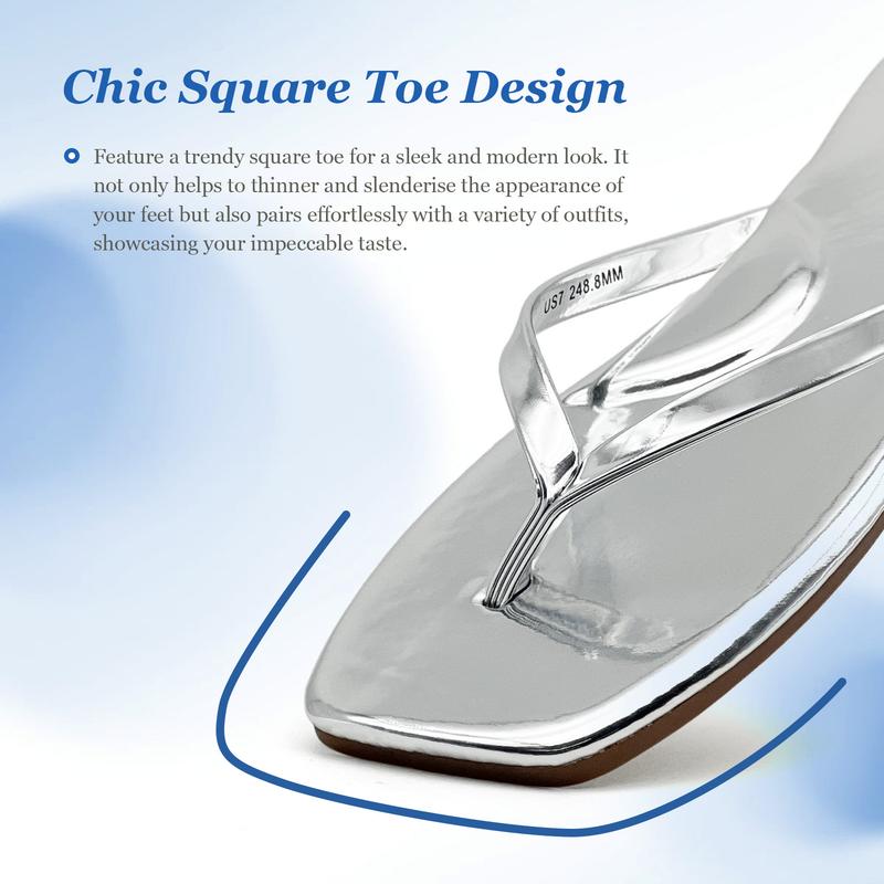 Lumubby Shiny Mirror PU Square-Toe Flip Flops Unisex Comfort Casual Sandals for Daily Wear Lightweight Easy to Clean Stylish Design Summer Shoe Flipflop