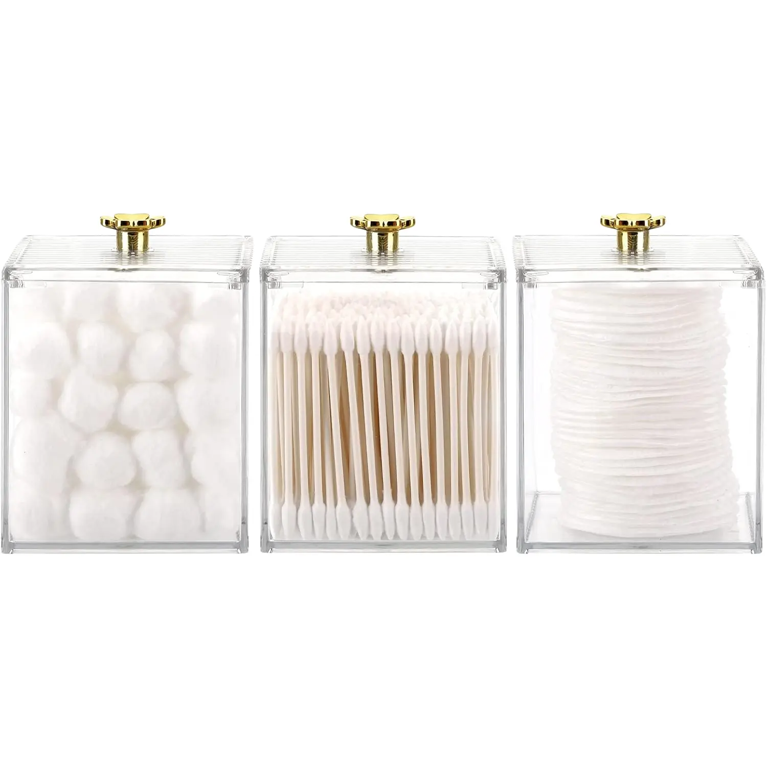3PCS Qtip Holder Bathroom Organizer and Storage Containers Plastic Apothecary Jars Dispenser with Lids for Cotton Ball, Swab, Cotton Round Pads, Floss  , Vanity Accessories, All-In-One Cosmetic Organisers