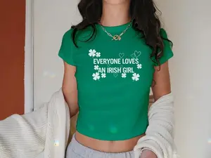 Everyone Loves An Irish Girl St Patrick's Day Baby Tee, Y2K St Paddys Crop Top, Cute Lucky Irish Girl Shirt, Saint Pattys Parade Party Top