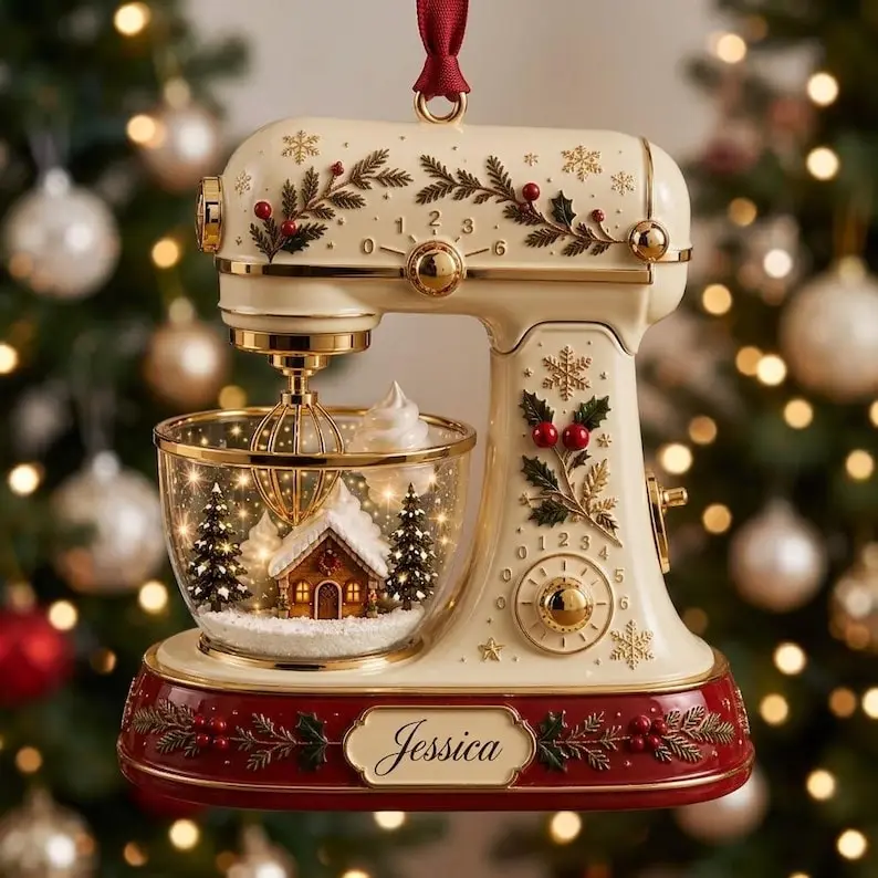 Personalized Kitchen Stand Mixer Christmas Ornament, Custom Baker Gift, Vintage Baking Decor