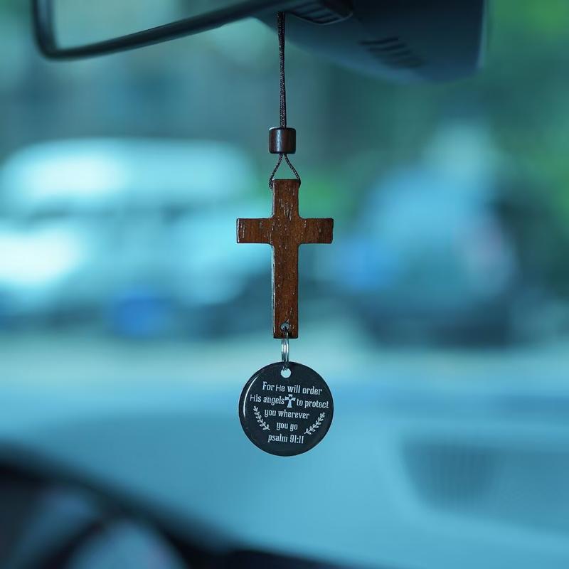 Daily Bible Verse Cross Ornament for Rearview Mirror – Christian Car Pendant with NFC Tag, Hanging Cross for Car Interior or Home, Holiday Gift & Faith Decoration.