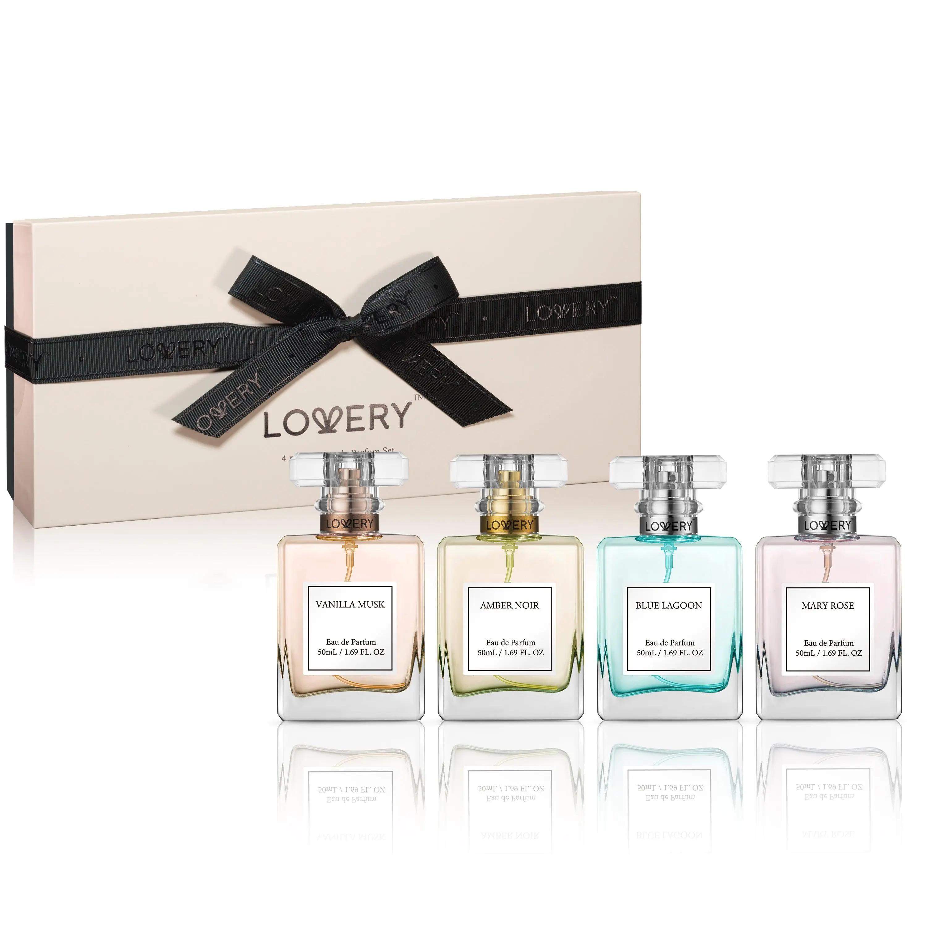LoveryGifts Floral Perfume Set for Women - 4pc Floral Parfum Sampler Gifts - 50ml Glass Bottles