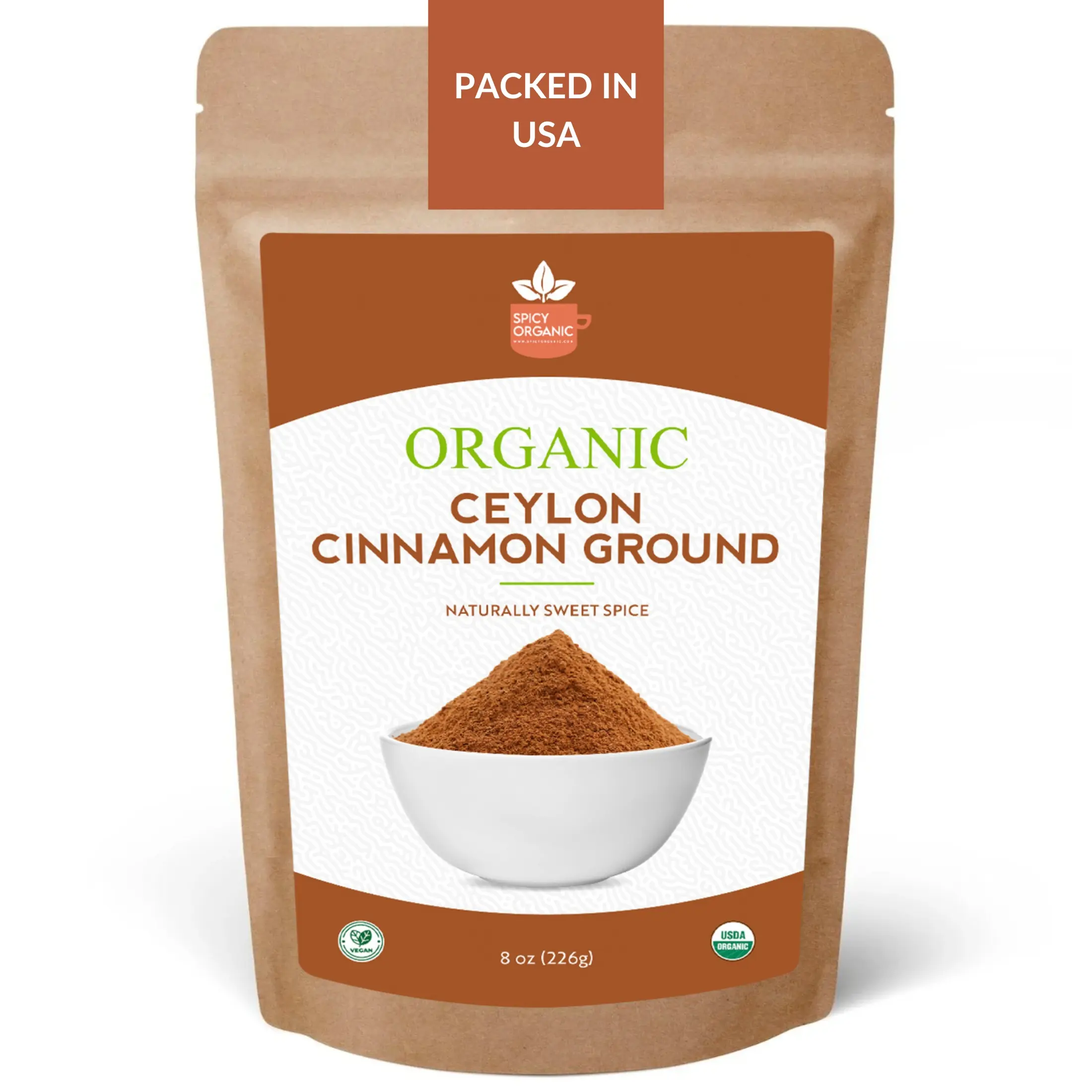 SPICY ORGANIC Ceylon Cinnamon Powder, 8 Oz. – Pure & Freshly Ground from Sri Lanka, USDA Certified Organic, Non-GMO, Gluten-Free & Kosher, Perfect for Baking, Cooking, Drinks & Seasoning
