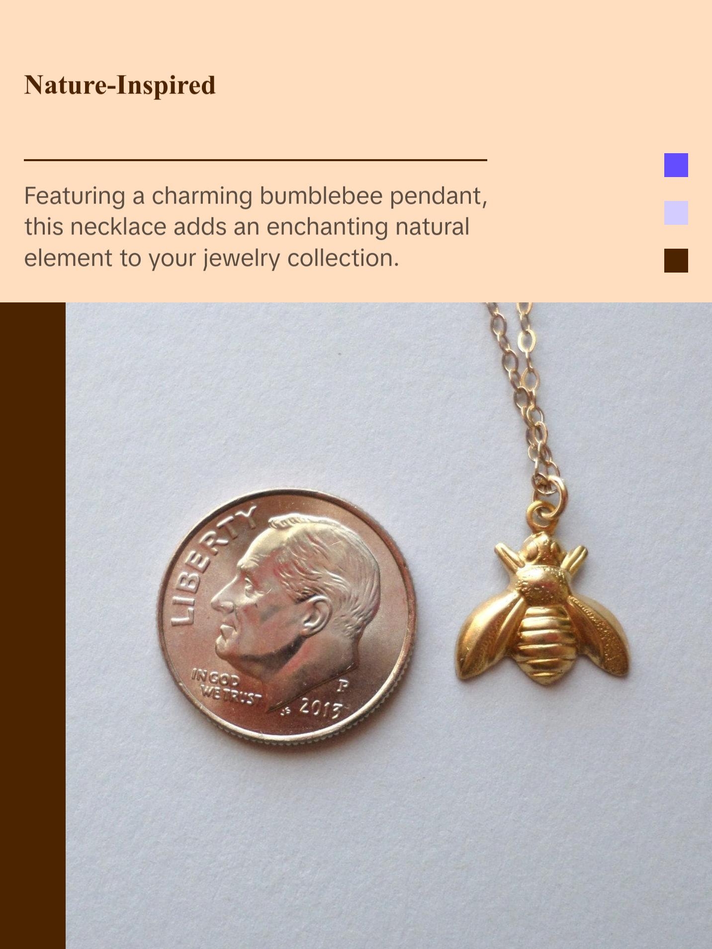 Bee Necklace - Gold Bumblebee Necklace - Gold and Brass Necklace - Nature Inspired Jewelry - Insect or Bug Necklace - Mothers Day Gift