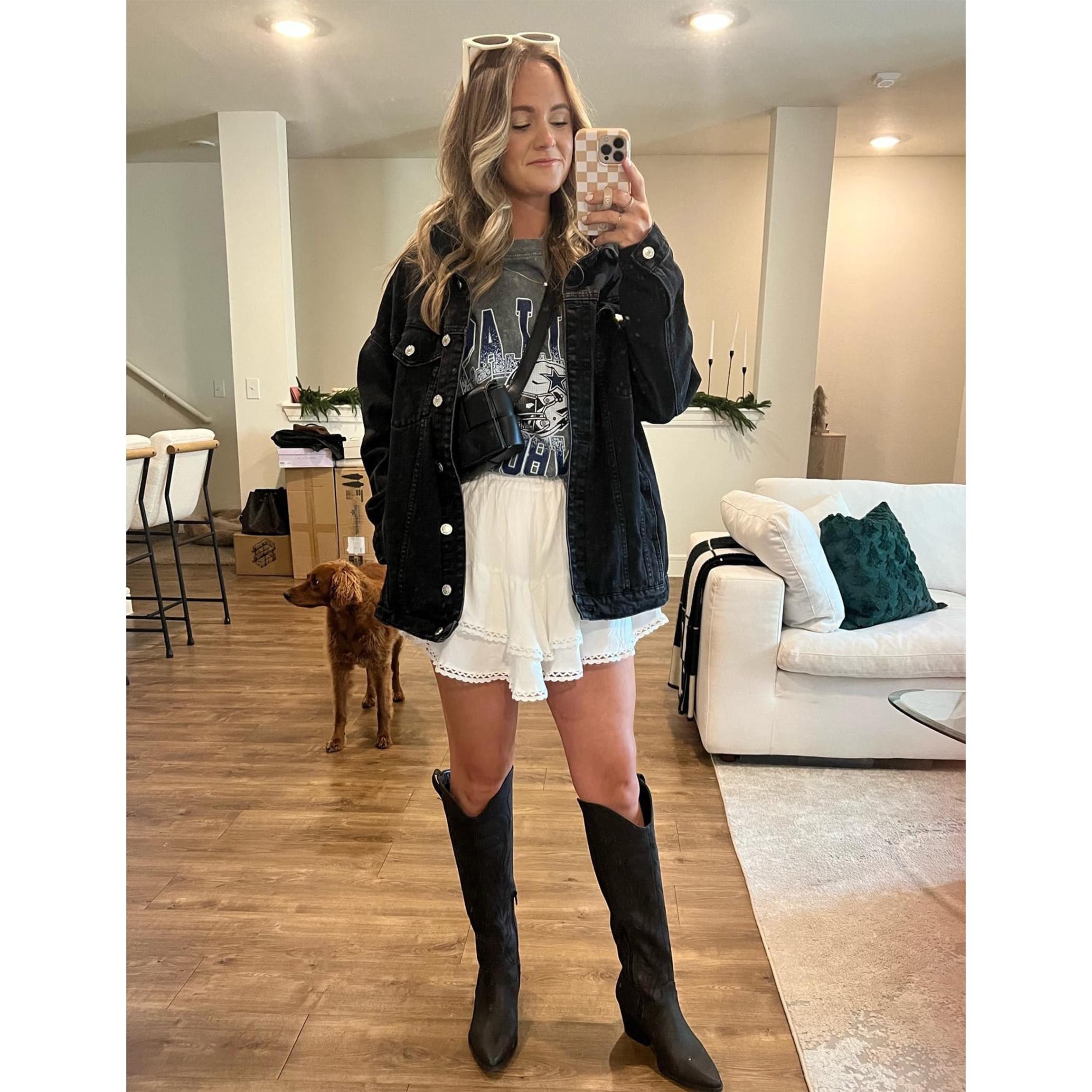 Buenoble Women’s Oversized Mid-Long Denim Jacket Boyfriend Fit Jean Jacket with Pockets Casual Loose Denim Coat SpringStatements