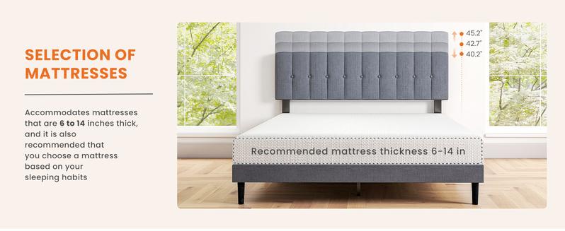 Bed Frame - Fabric Upholstered Platform Bed with Headboard, 800LBS Sturdy Wooden Slats Support, No Box Spring Needed, Noise Free, Easy Assembly