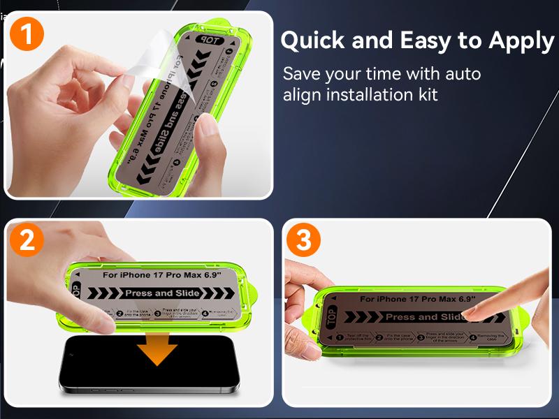 Esanik 2 Pack for iPhone 17 Pro Max Colorful Privacy Screen Protector – Gradient Anti-Spy Tempered Glass, Military-Grade 9H Hardness, Anti-Scratch, Shatterproof, Flawless Fit Tray