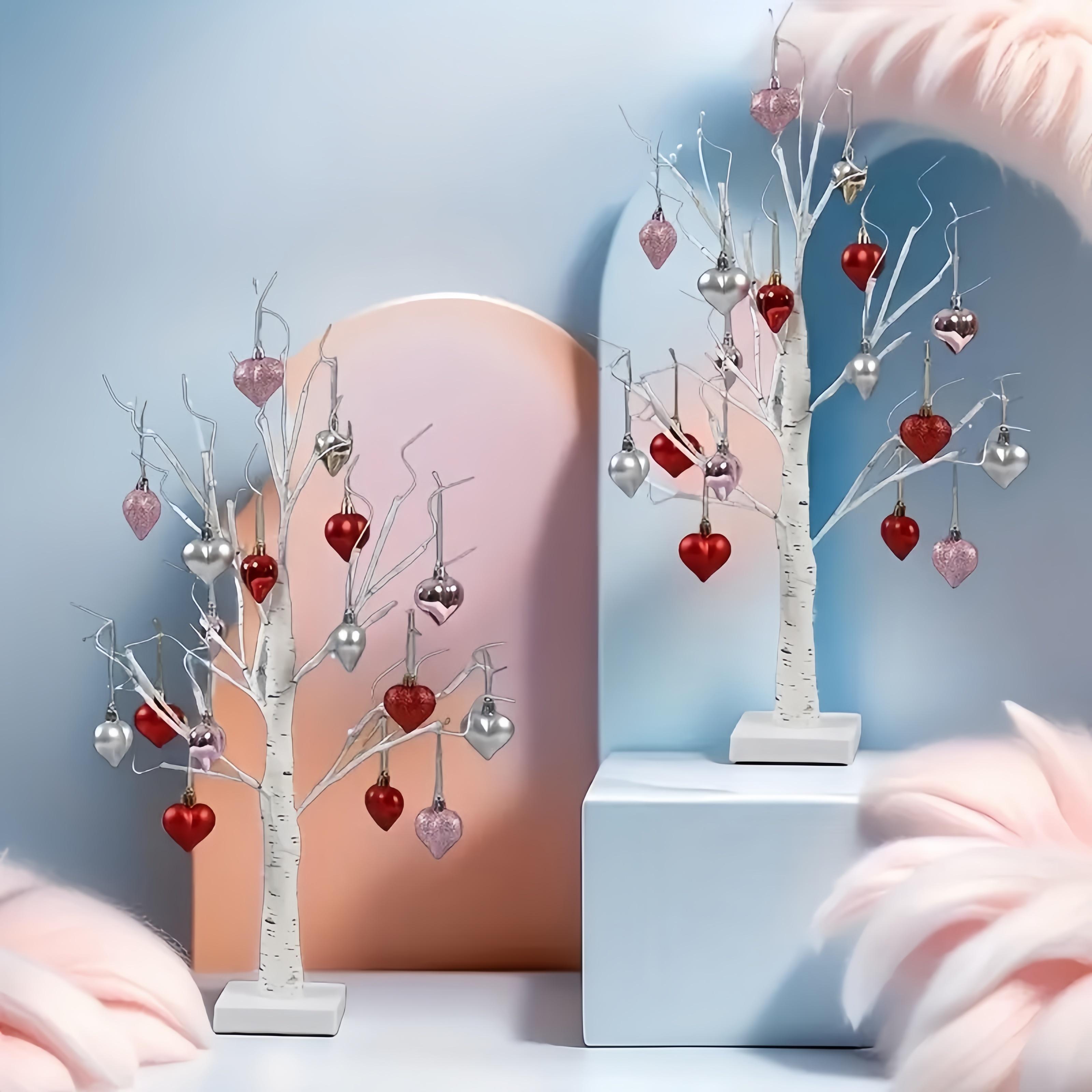 Heart-Shaped Birch Tree Lamp DIY Shaped Design for Table Lighting Heart Pendant Tree Ideal for Bedside Lamps in Bedrooms Romantic Living Room Atmosphere Decor Perfect for Birthday, Engagement, and Wedding Scenes