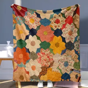 Soft Floral Patchwork Throw Blanket Lightweight Cozy Ultra Soft Plush Bed Blanket for Home Office Camping Travel Napping Warm