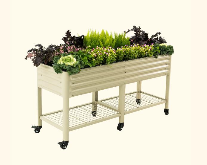 Vego Garden Rolling Elevated Raised Garden Bed V Series with Lockable Wheels & Storage Rack for Patio Porch 700 Lbs Capacity Outdoor Planter Box for Vegetables Flowers Herbs Heavy Duty Olive Green