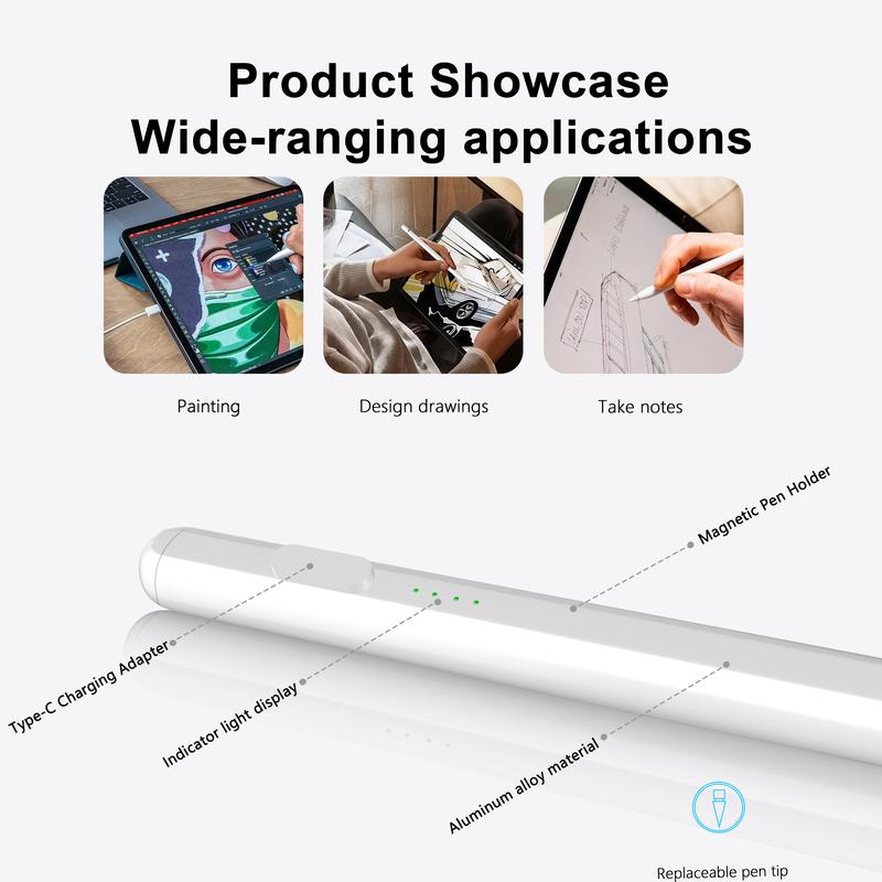 Stylus Pen for iPad/smartphone Fast Charge with Palm Rejection Tilt Sensitivity Active Touch Screen Pencil Compatible with iPad 6/7/8/9/10 Pro12.9&11 Air3/4/5 Mini5/6