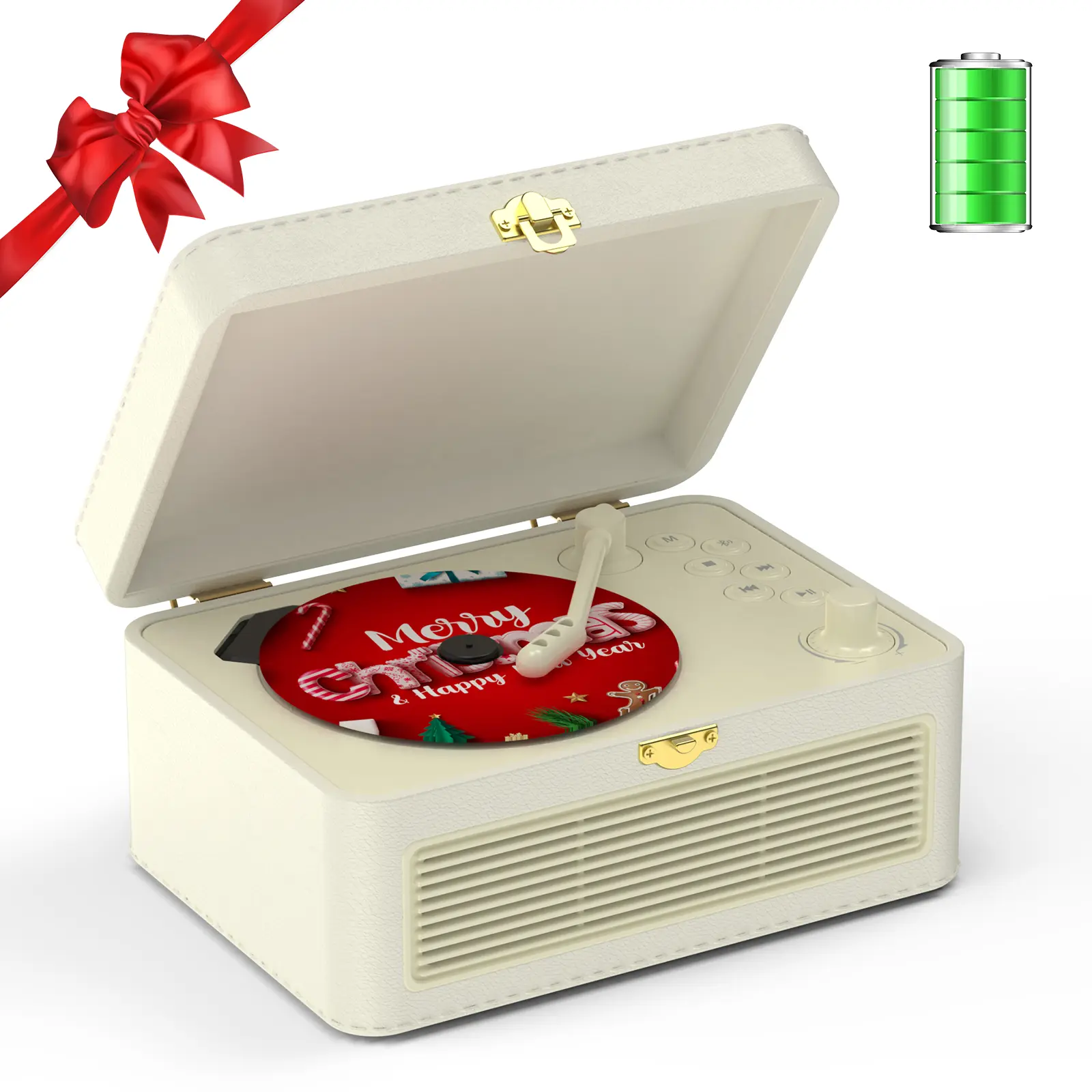 Kegaudio Retro PU Leather Portable CD Player - Bluetooth Cordless Play, 3.5mm Headphone Jack, Built-in Speakers, FM Radio, Remote Control, USB/AUX Playback, 3600mAh Rechargeable Battery, Warm Stereo Sound, AB Repeat Control, CD Format Support