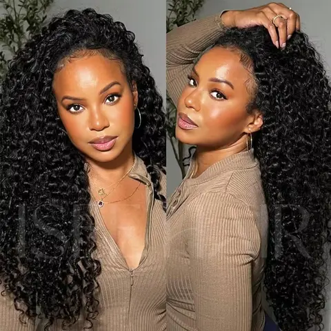 Half Wig Human Hair Deep Wave Glueless Wig Human Hair Flip Over Half Wig 3 IN 1 Deep Wave Wig Human Hair Wear and Go Glueless Wigs With Drawstring Seamless Clips Wig For Women