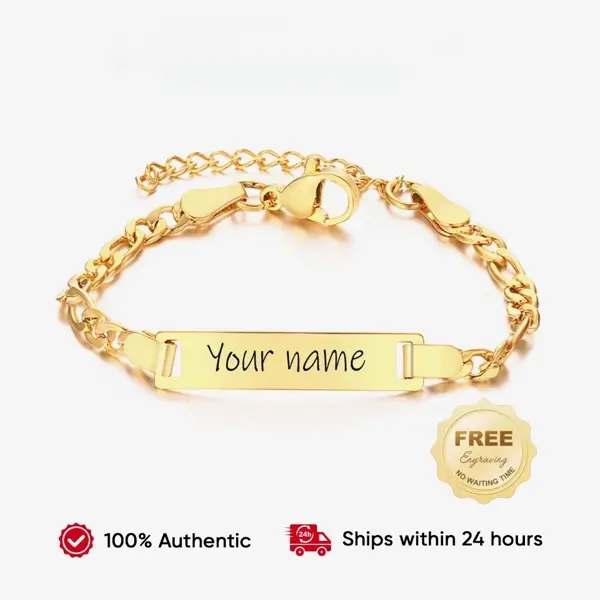 Customized Name & Text Plated Stainless Steel Link Bracelet for Men Women Free Engraving Authentic Fashion Jewelry Personalized Gift