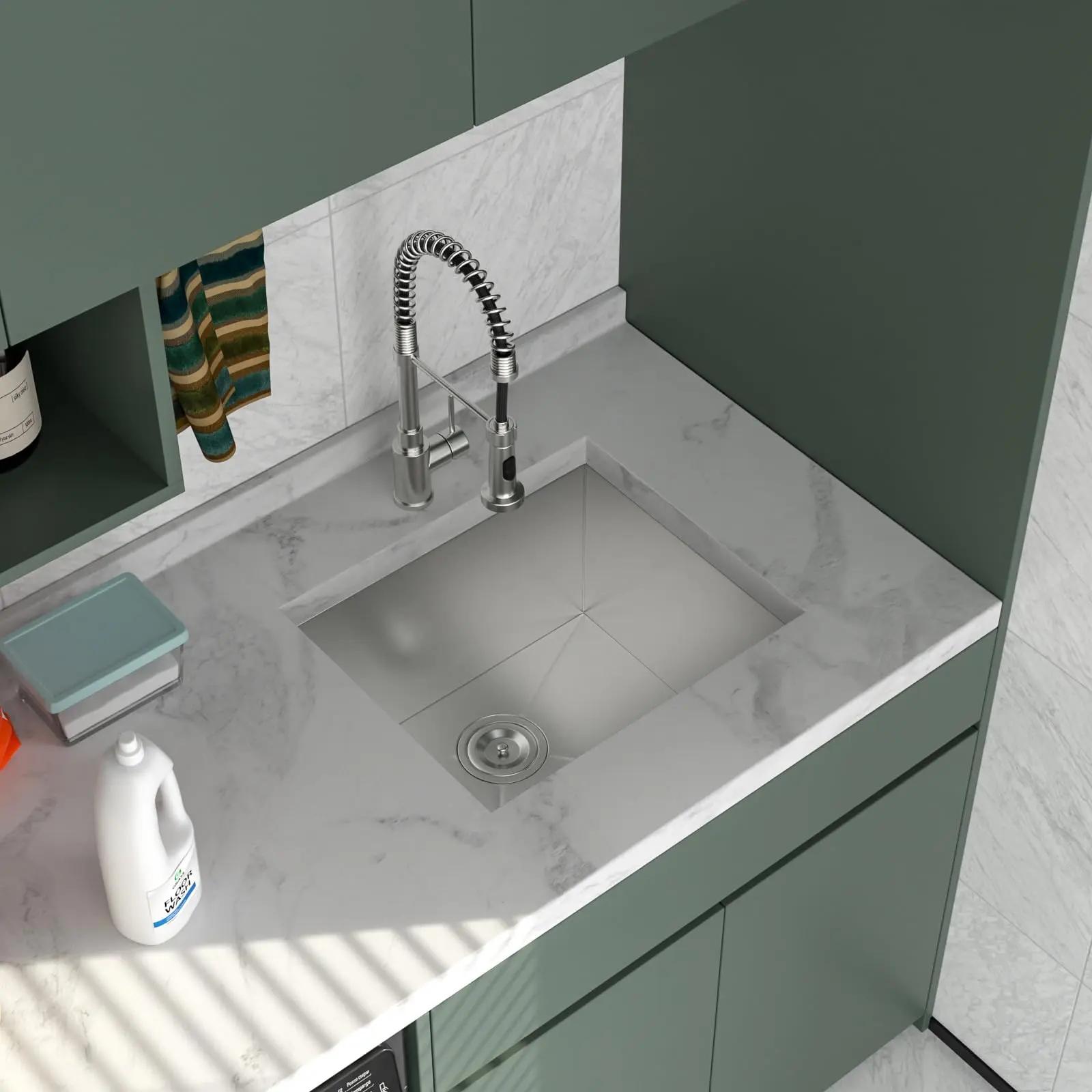 Logmey 21" Undermount Laundry Sink 21"x18" Utility Sink 12" Deep 16 Gauge Stainless Steel Handmade Single Bowl Laundry Room Sink 21"x18"x12",Home Improvement Finds,small laundry sink
