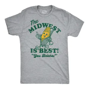 Mens Funny T Shirts The Midwest Is Best Sarcastic Western Graphic Tee for Men Mens Funny T Shirts Cool Vintage Fashion T-Shirt Gift Classic Menswear Sarcastic Apparel for Men Funny Food Short Sleeve Novelty Light Grey