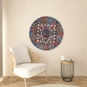 30" Round Lattice Carved Solid Wood Wall Panel
