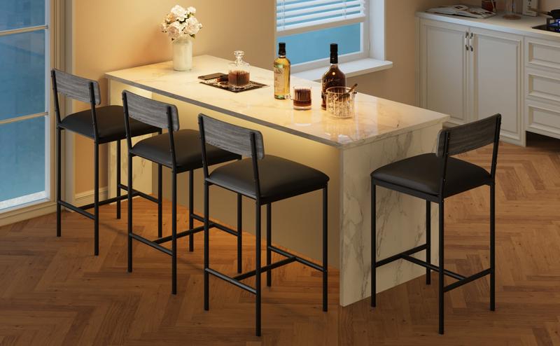 【GARVEE】 Set of 4 Industrial Bar Stools - 25.5" Upholstered Kitchen Counter Stools with Footrest & Back Support Easy Assembly Design Sturdy Furniture Barstools for Kitchen Dining Home 【GARVEE】 Set of 4 Industrial Bar Stools - 25.5" Upholstered Kitchen Counter Stools with Footrest & Back Support Easy Assembly Design Sturdy Furniture Barstools for Kitchen Dining Home