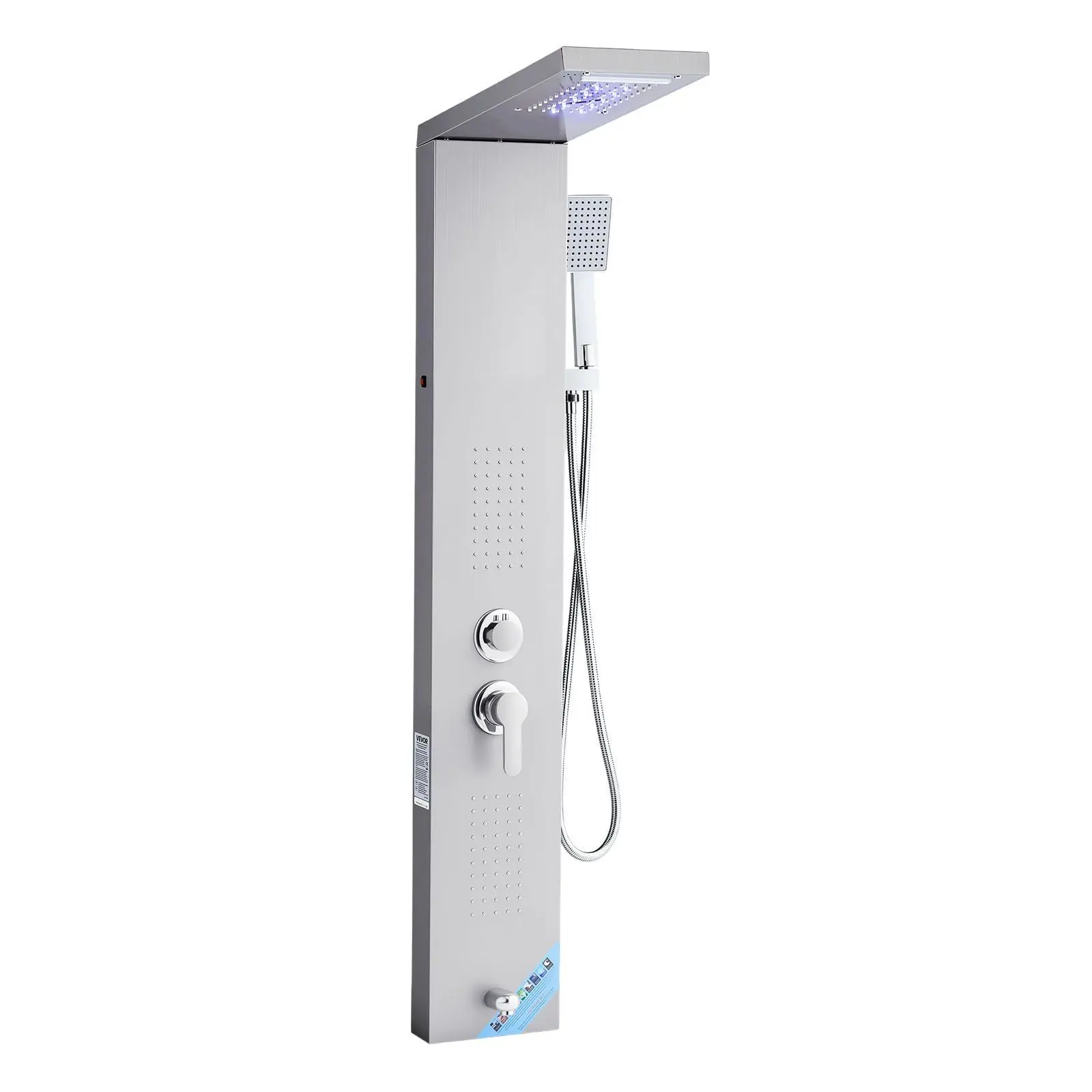 VEVOR Stainless Steel Shower Panel Tower System, Rainfall Waterfall Head, 5 Modes
