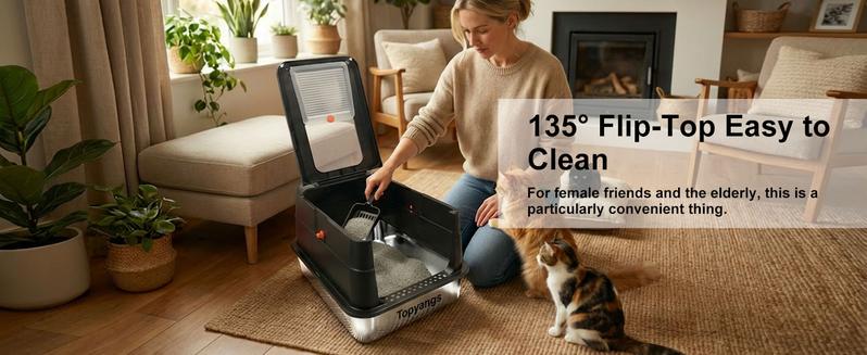 TOPYANGS XL Stainless Steel Trash Can (with Lid) features a high-sided, enclosed design for easy cleanup and effective spill prevention. Its flip-top lid allows for effortless emptying. Christmas gift