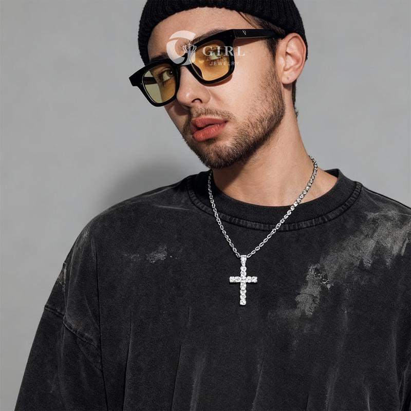 GGIRL Artificial Zirconium 18K Gold Plated Cross Pendant Necklace for Men Women Hip Hop Jewelry Stainless Steel 3/5mm Chain Fashion Jewelry Gift for Holiday Haul Christmas Birthdays Anniversaries