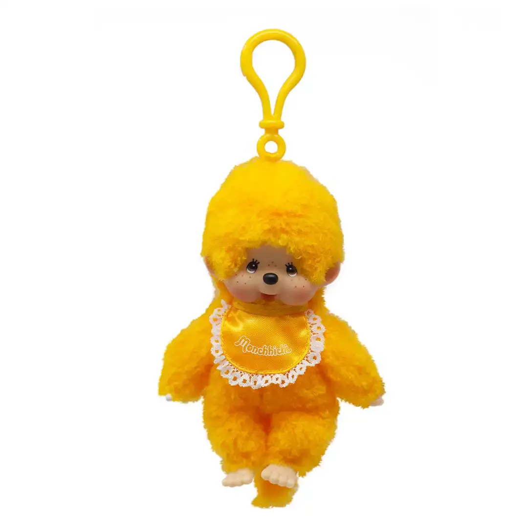Monchichi Keychain, Orange Lace Satin Plush Toy Keychain, Collectible Fashion Accessory for Key Decoration, Plush Toy Keychains