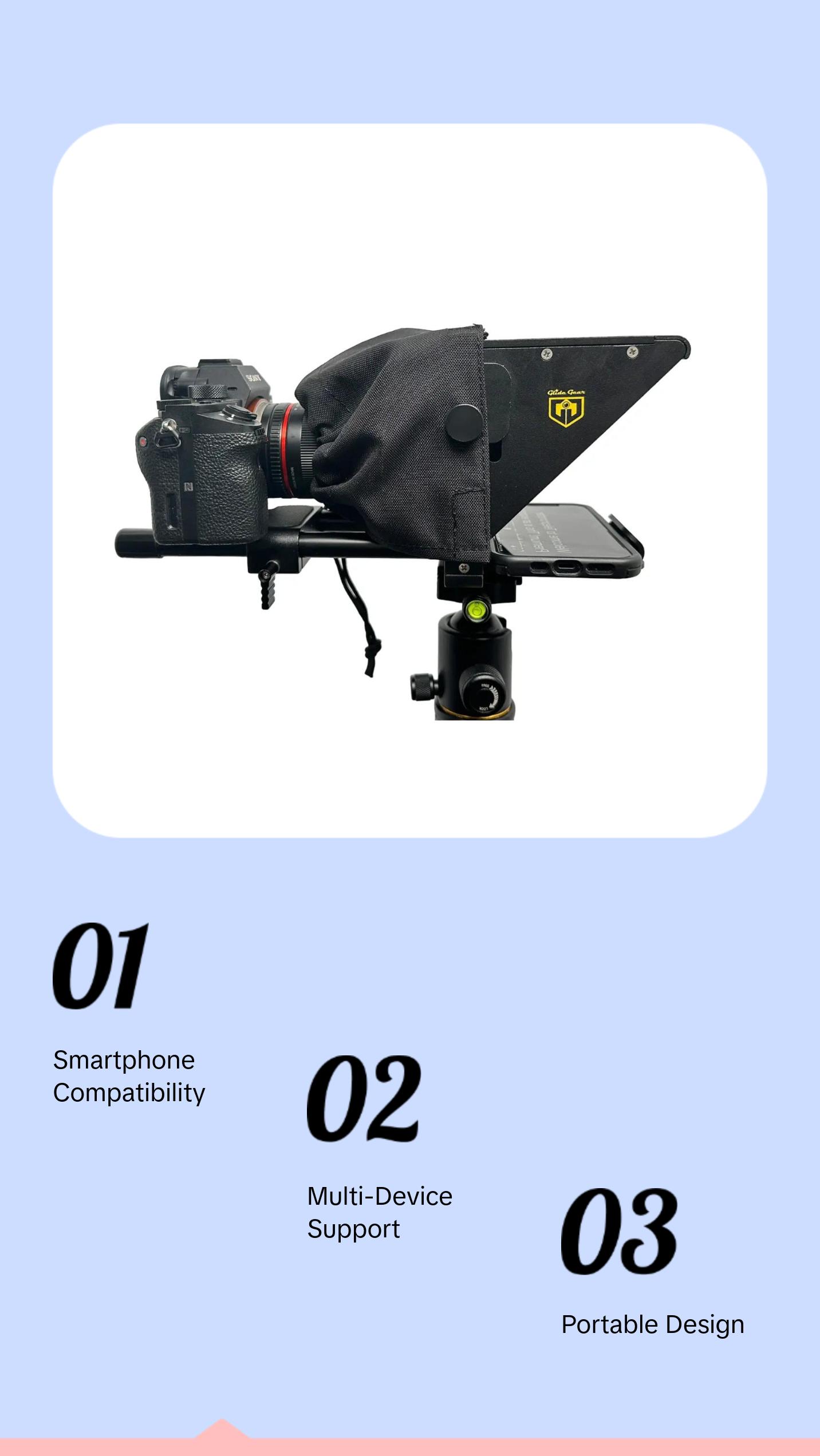 Glide Gear 3 in 1 TMP 75 Laptop Smartphone Prompt DSLR Video Zoom Teleprompter