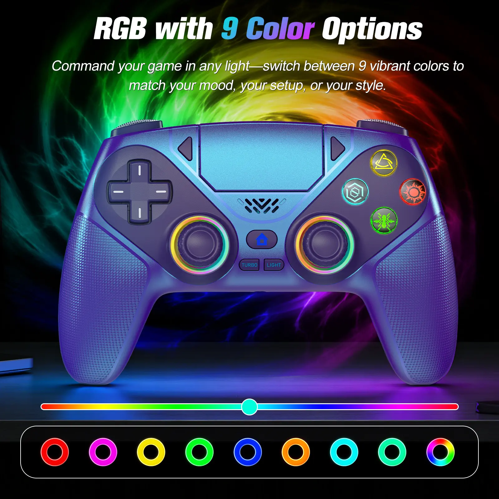 Summerwins Wireless Pro Gaming Controller for PS5, Playstation 5 Compatible with LED RGB Light, Turbo, Macro Programmable Buttons, Dual Vibration, Motion Sensing, 1000mAh Fast Charging & Anti-Drift Calibration Guide, Memory, Connection