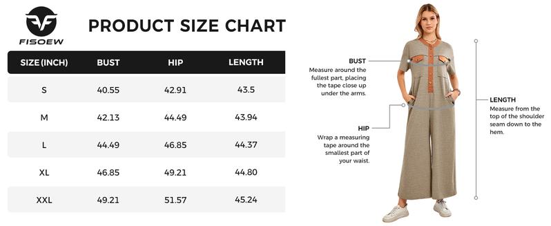 Fisoew Womens Casual Loose Jumpsuits Short Sleeve V-Neck Button Down One Piece Outfits Wide Leg Summer Long Pant Rompers with Pockets #Springtok #TikTokShopJumpstartSale