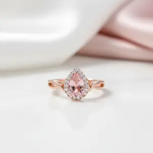 18k Rose Gold 6*8mm Pear Cut Morganite Engagement Ring